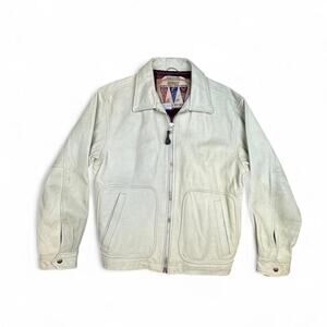 Avirex VINTAGE 1990’s men’s cream Leather Varsity Jacket size S sku 330-V07